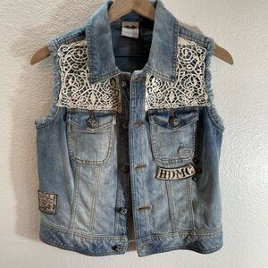 Harley Davidson Denim Skull Vest Women Size M